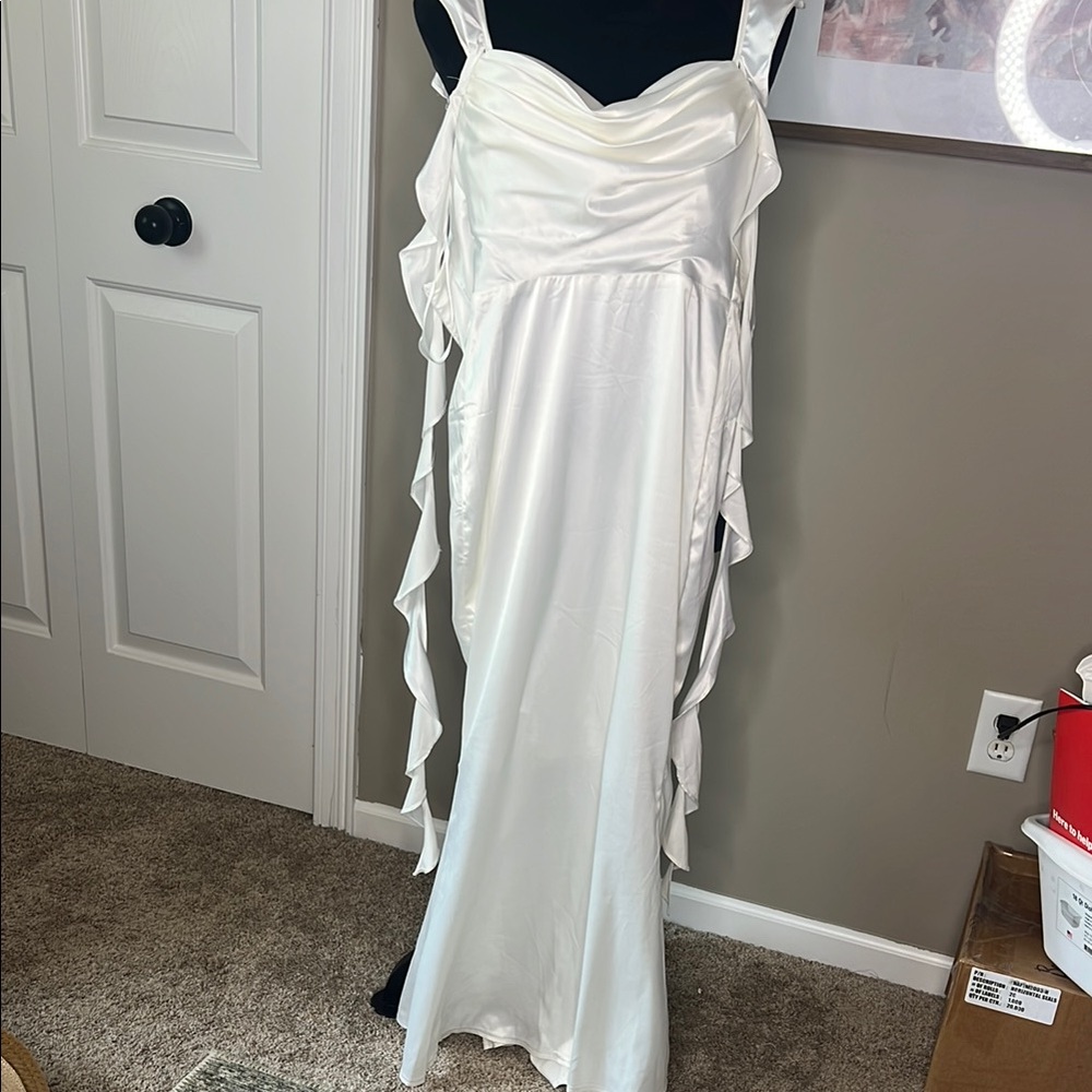 White Satin Long Dress